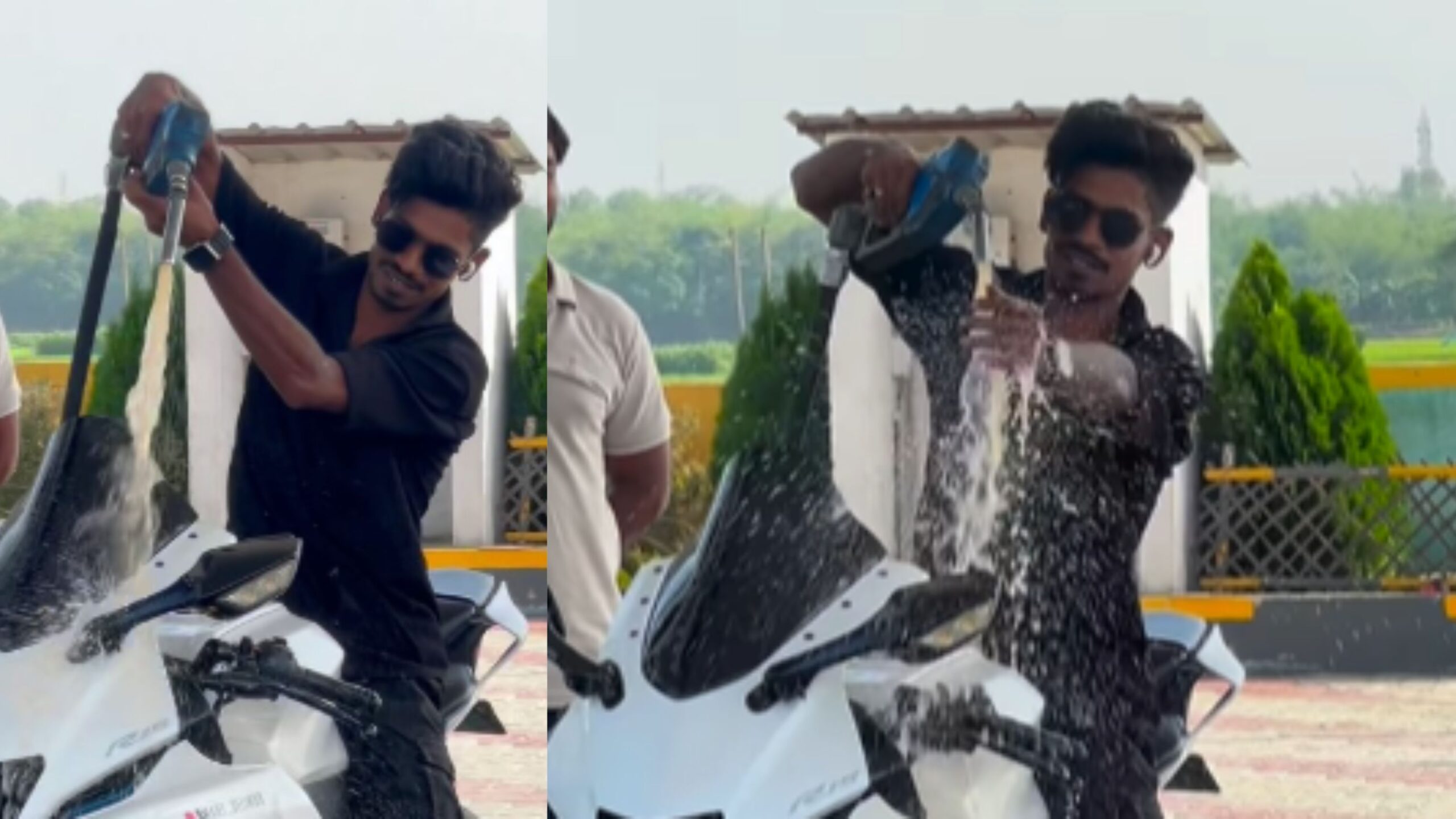 பணத் திமிரு : “பெட்ரோலில் கை கழுவிய இளைஞர்” கழுவி ஊற்றும் நெட்டிசன்கள்…. இணையத்தில் வைரலாகும் வீடியோ…!!