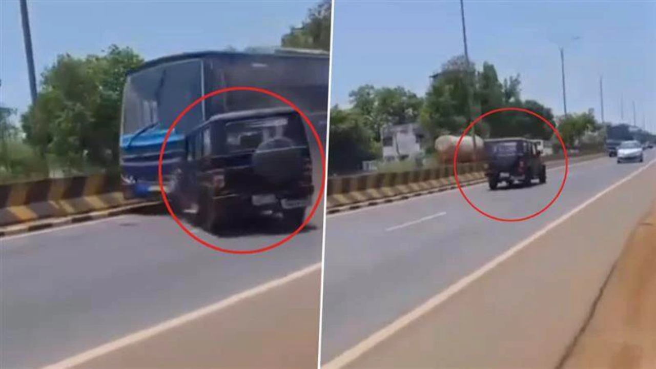 “ஒரு வழிச்சாலையில் வந்த பேருந்து….” எதிரே தாறுமாறாக வந்த போலீஸ் லோகோ வைக்கப்பட்ட போலேரோ… அடுத்த நொடியே…. பதைபதைக்கும் வீடியோ….!!