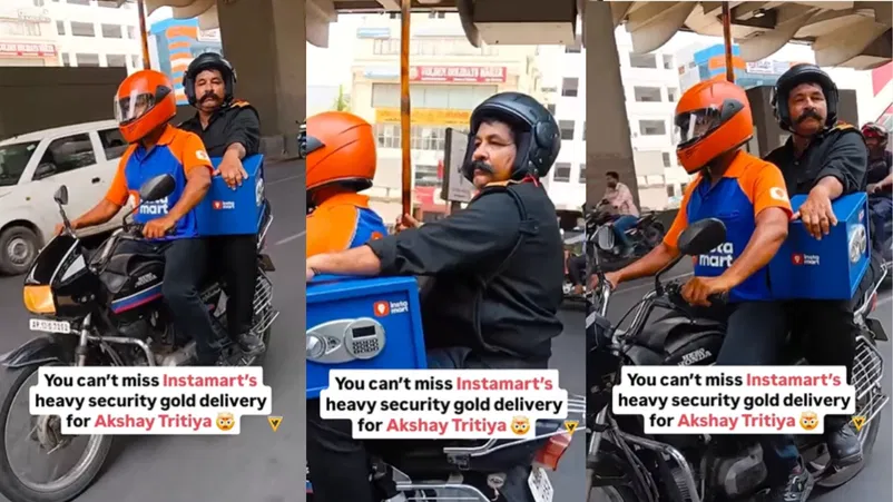 அட்சய திருதியை முன்னிட்டு…. தங்க நாணயத்தை பாதுகாப்பு காவலருடன் டெலிவரி செய்த ஸ்விக்கி ஊழியர்… வைரலாகும் வீடியோ…!!!!