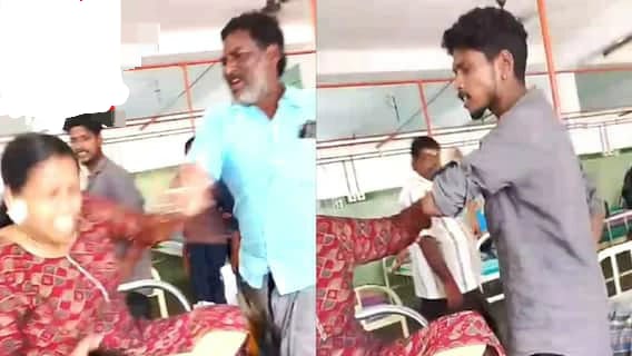 ஹாஸ்பிடலுக்குள் நுழைந்து அட்ராசிட்டி….!  பெண் நோயாளியை தாக்கிய தந்தை-மகன்…. பரபரப்பு சம்பவம்….!!