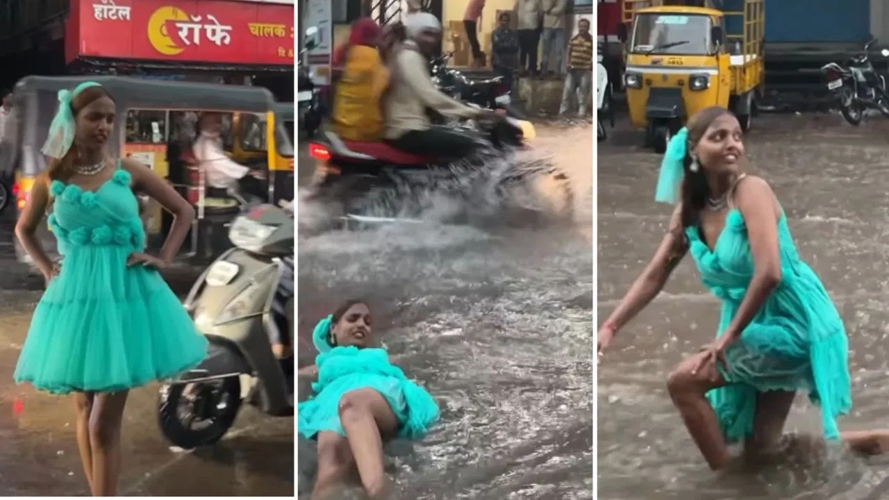 “நடுரோட்டில் அழுக்கு தண்ணீரில் ஆட்டம் போட்ட பெண்”… முத்தி போன ரீல்ஸ் மோகம்… லைக் வாங்க இப்படியா…? கேலிக்குள்ளான வீடியோ…!!!