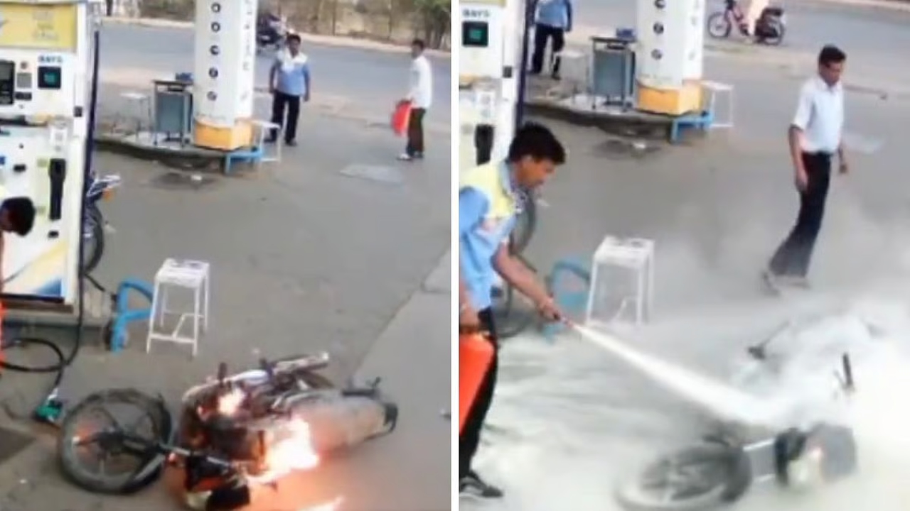 மக்களே உஷார்…! கையில் செல்போன்…. பெட்ரோல் போடும் போது சட்டென நடந்த விபரீதம்…. அதிர்ச்சியூட்டும் வீடியோ…!!
