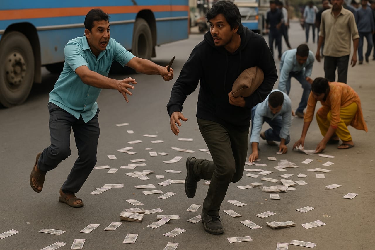 “சாலையில் சிதறி கிடந்த கட்டுக் கட்டாக 500 ரூபாய் நோட்டுகள்..!! “இந்த காட்சியை பார்த்தால் “…. நிலமை தணிய  போதும் போதும் ஆன பரபரப்பு சம்பவம்..!!!