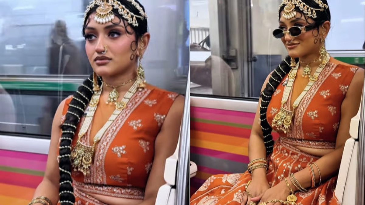 பாரிஸ் மெட்ரோ ரெயிலில் பயணம்…  லெஹங்கா அணிந்து பாரம்பரிய உடையில் வலம் இந்திய பெண்… வைரலாகும் வீடியோ…!!!