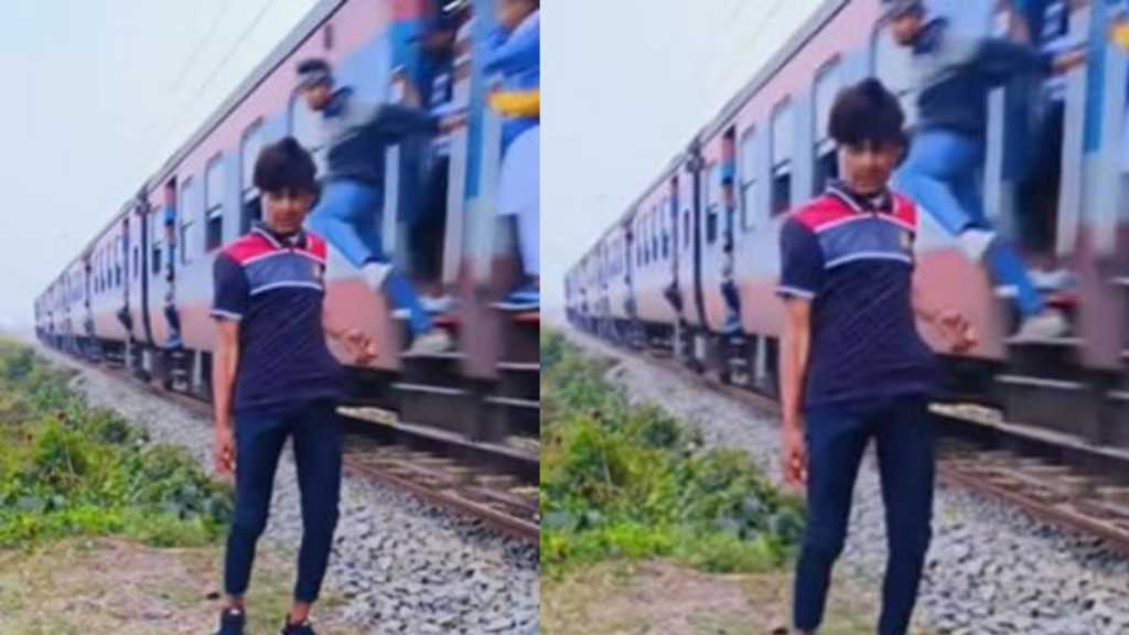 ஓடும் ரயிலின் அருகே நின்று கொண்டிருந்த சிறுவன்…! “திடீரென எட்டி உதைத்த பயணி”… வலியில் அலறி துதித்த சம்பவம்… வீடியோ வைரல்..!!!