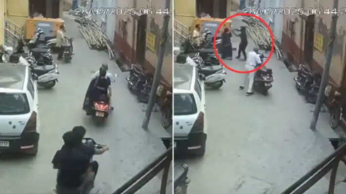 ஸ்கூட்டரில் இருந்து இறங்கிய பெண்ணிடம் நகை பறிப்பு… திட்டமிட்டு திருடிய நபர்கள்… திக் திக் வீடியோ…!!