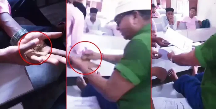 தேர்வின் போது புகையிலை தயார் செய்ய சொன்ன ஆசிரியர்… பள்ளியில் பரபரப்பு… வைரலாகும் வீடியோ..!!!