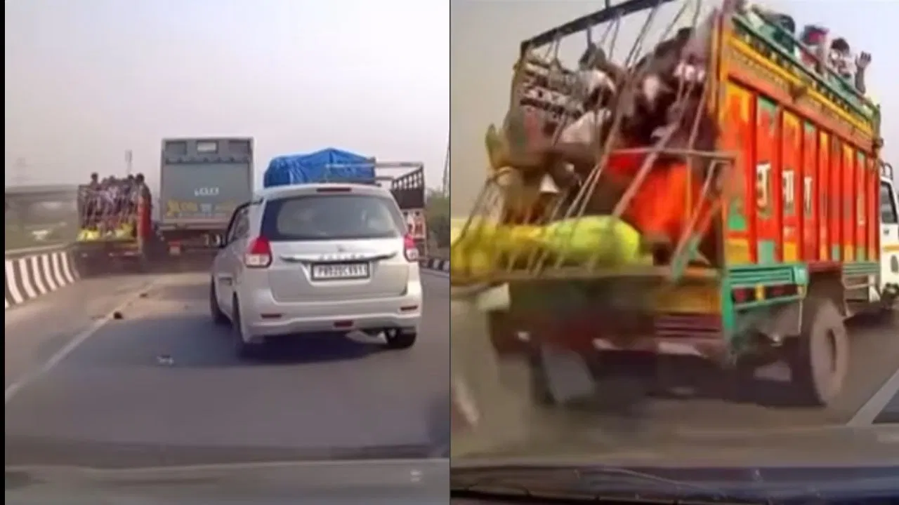 சாலையில் சென்று கொண்டிருந்த வாகனங்கள்…. திடீரென வந்த டெம்போ லாரி கார் மீது மோதி பயங்கர விபத்து… வைரலாகும் அதிர்ச்சி வீடியோ..!!!
