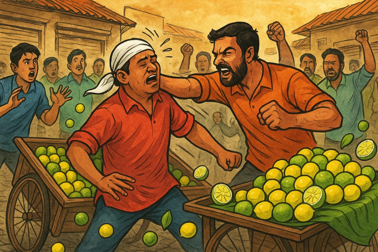 “எலுமிச்சை விலை உயர்த்தியதால் நடந்த வாக்குவாதம்” திடீரென தாக்கப்பட்ட வியாபாரிகள்..!!  உதய்பூரில் பரபரப்பு..!!!