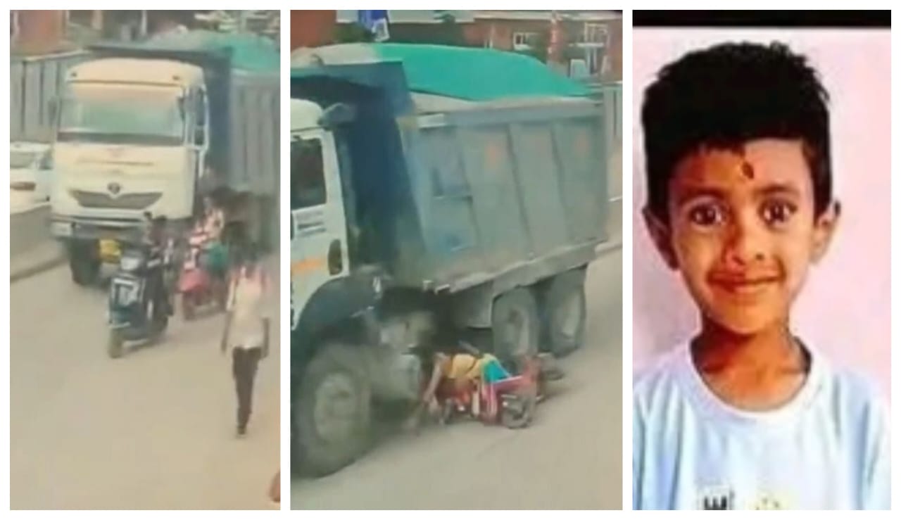 தாயின் கண் முன்னே குழந்தையின் தலையில் ஏறி இறங்கிய டிப்பர் லாரி…! “ரத்த வெள்ளத்தில் துடி துடித்து பலியான 6 வயது சிறுவன்”… பதற வைக்கும் வீடியோ…!!!!