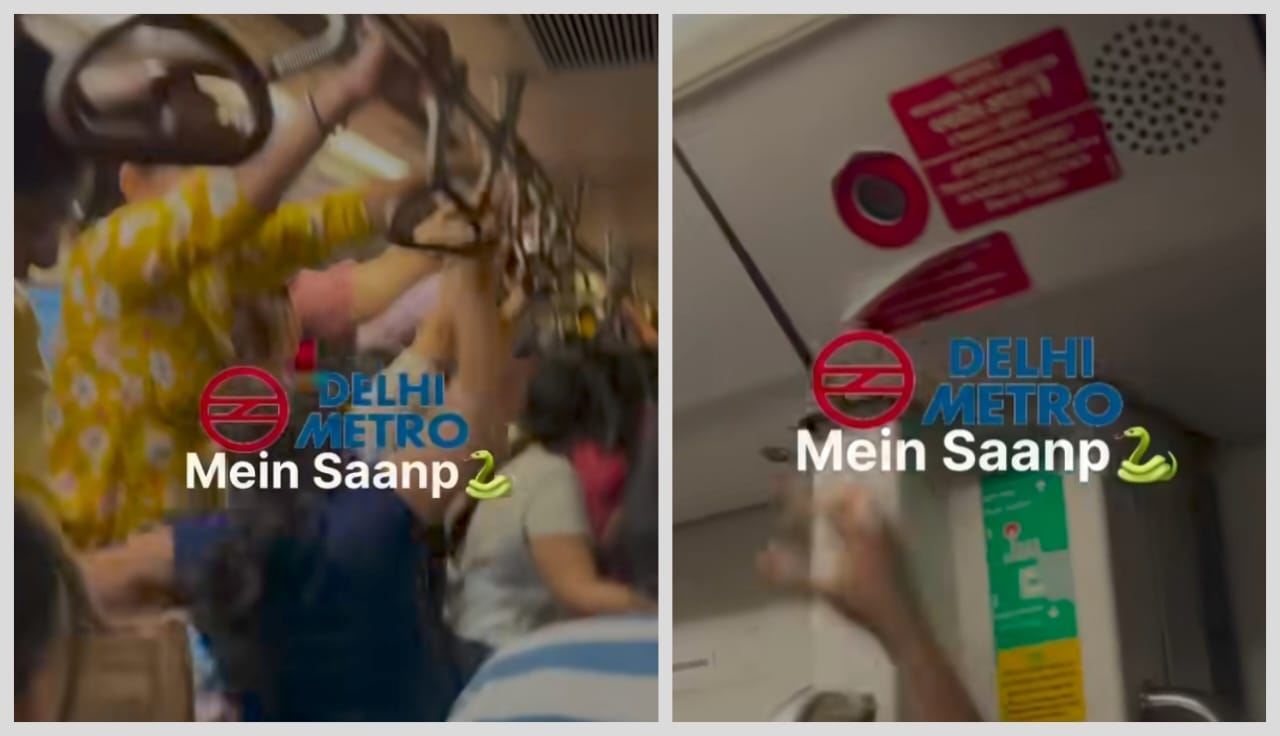 அடக்கொடுமையே..! நீயுமா ட்ரெயினில் வருவ… மெட்ரோ ரயிலில் அலறிய பெண்கள்…‌ உஷ் உஷ் என தலையை நீட்டிய பாம்பு… அதிர்ச்சி வீடியோ..!!!