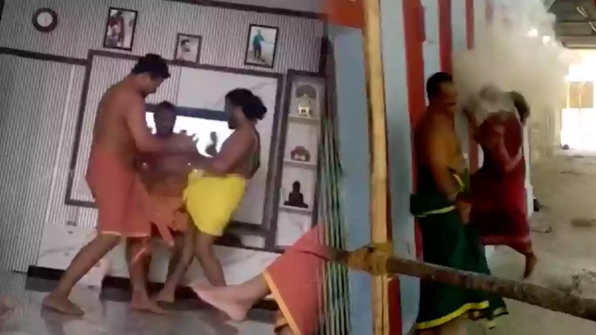 போதையில் ஆபாச நடனம்…! பெண் மீது விபூதி அடித்து விளையாட்டு…. அர்ச்சகர்கள் மீது பாய்ந்த ஆக்ஷன்…. அதிரடி நடவடிக்கை….!!