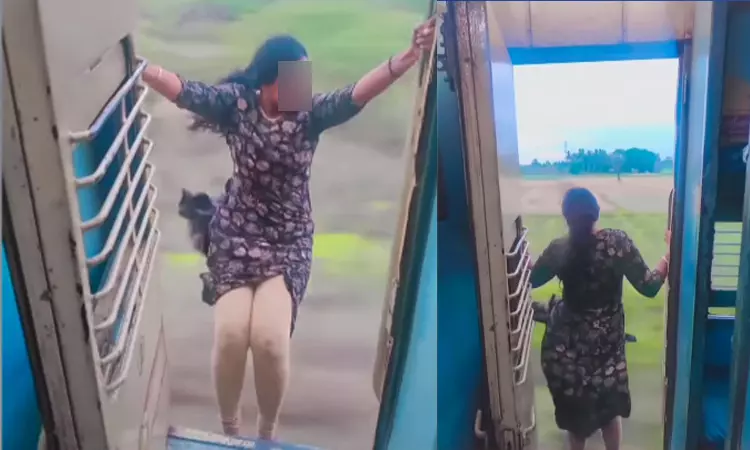 ரீல்ஸ் மோகம்…. லைக்குகாக ஓடும் ரயிலின் படிக்கட்டில் நின்று நடனமாடிய பெண்… நெட்டிசன்கள் கடும் கண்டனம்….!!!