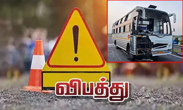 திடீரென கட்டுப்பாட்டை இழந்த ஆம்னி பேருந்து…  முன்னாள் சென்ற லாரியின் மீது மோதி பயங்கர விபத்து… 10 பேர் காயம்…!!!