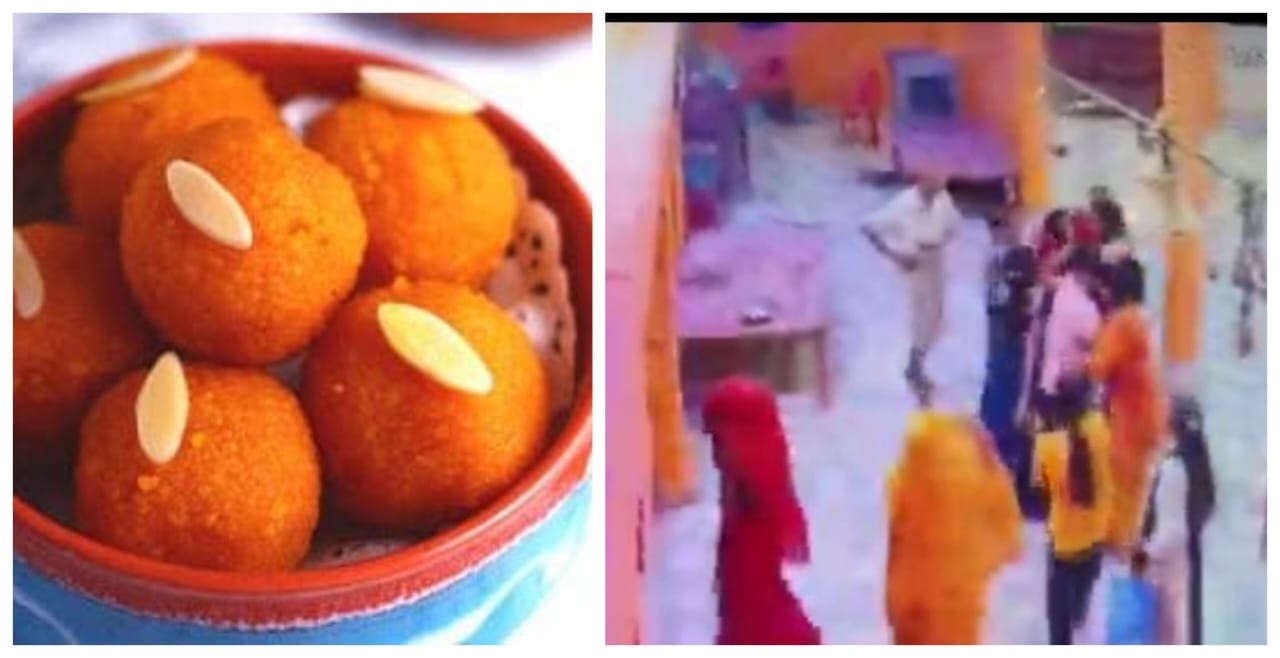 லட்டு அதிகமா எடுத்தது குத்தமா?… கோவிலில் வைத்து சரமாரியாக தாக்கி முடியை பிடித்து இழுத்து…. பூசாரிக்கு நேர்ந்த கொடூரம்… வைரலாகும் வீடியோ…!!!