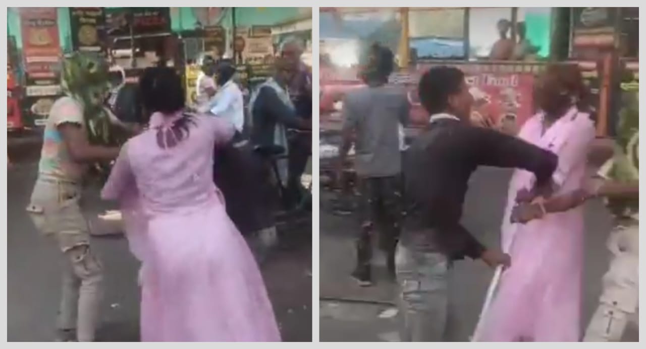 “நடுரோட்டில் அட்டூழியம்”… பட்டப்பகலில் வாலிபரை இழுத்து போட்டு கொடூரமாக தாக்கிய பெண்கள்… தடுக்க வந்தவரிடமும் தகராறு… வைரலாகும் வீடியோ..!!