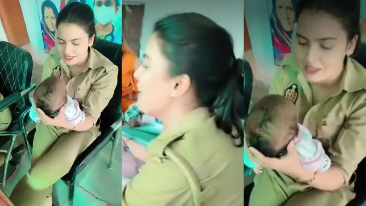 “போலீஸ் ஸ்டேஷனுக்கு புகார் கொடுக்க வந்த பெண்”… குழந்தையை வாங்கிக் கொஞ்சுவது போல் ரீல்ஸ் வீடியோ போட்ட பெண் போலீஸ்… வெடித்தது சர்ச்சை..!!!