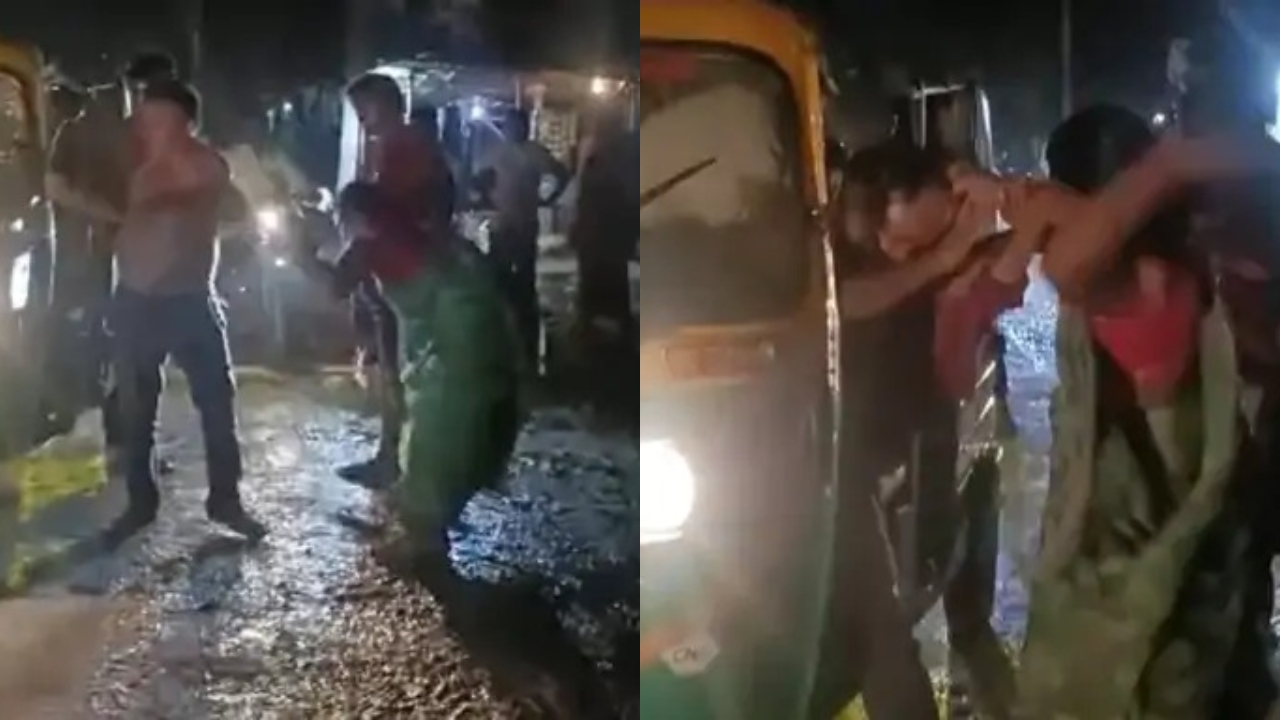 “ஆட்டோவில் சிக்கிய சேலை….” டிரைவரின் ஆடைகளை கிழித்து, செருப்பால் அடித்து…. நடுரோட்டில் பெண் செய்த காரியம்…. வைரலாகும் அதிர்ச்சி வீடியோ….!!