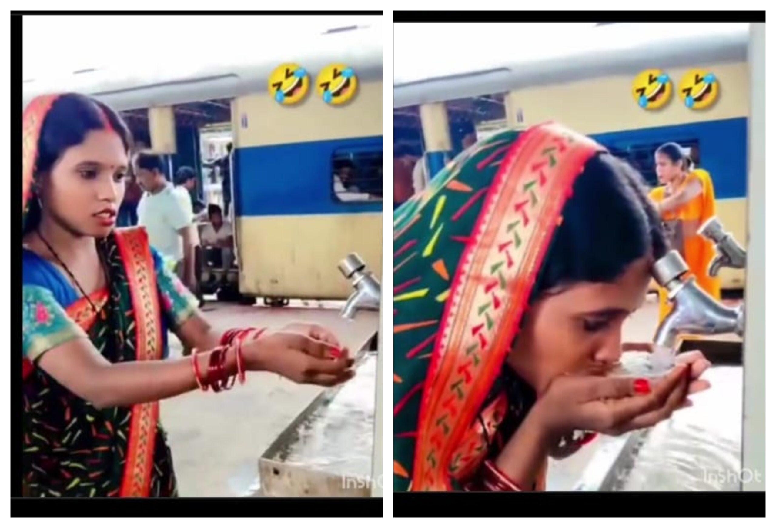 இது நல்லா ஐடியாவா இருக்கே..! ரயில் நிலைய தண்ணீர் குழாயில் வினோத முறையில் தண்ணீர் குடித்த பெண்…. வைரலாகும் வீடியோ…!!
