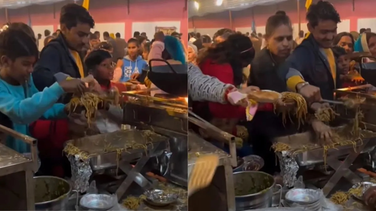 என்னது இது…! “கண்ண மூடி திறக்குறதுக்குள்ள…” வரவேற்பு நிகழ்ச்சியில் நூடுல்சை அள்ளி சென்ற மக்கள்…. சிரிக்க வைக்கும் வீடியோ….!!