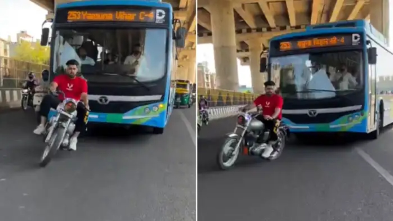 “என்ன தம்பி…! விளையாட வேற இடமே இல்லையா…” பேருந்தின் குறுக்கே பைக்கில் சென்ற வாலிபர்…. அடுத்த சில மணி நேரத்தில்…. வைரலாகும் வீடியோ….!!