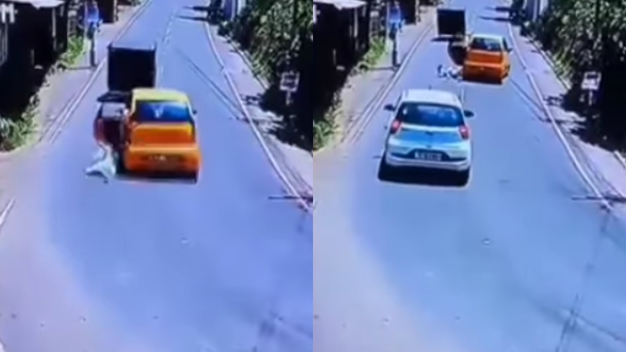 திக் திக்…! சரியாக மூடாத கதவு…. அடுத்தடுத்து கீழே விழுந்த தாய்-மகள்… பின்னால் வேகமாக வந்த கார்…. அடுத்த நொடியே…. பதைப்பதைக்கும் வீடியோ….!!