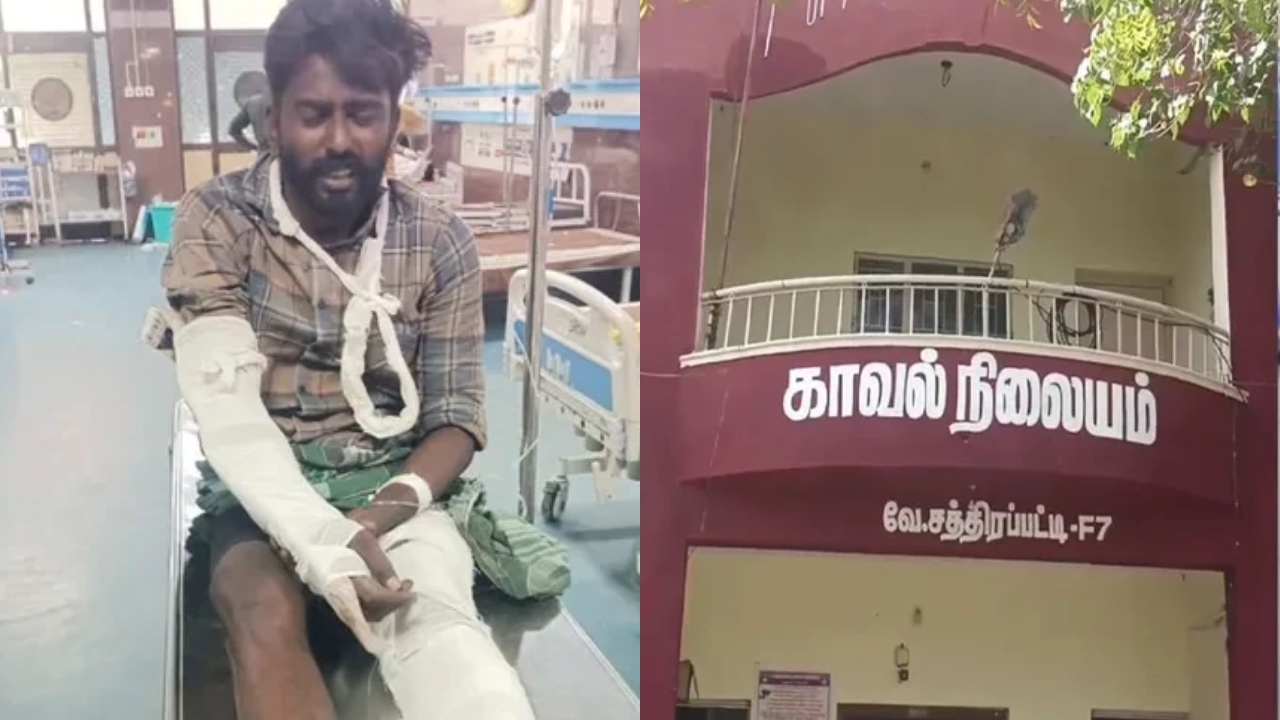 “காவல் நிலையத்தில் சூறையாடிய நபர்….” போலீசிடமிருந்து தப்பு முயன்ற போது கை, கால்களில் எலும்பு முறிவு… பரபரப்பு…!!