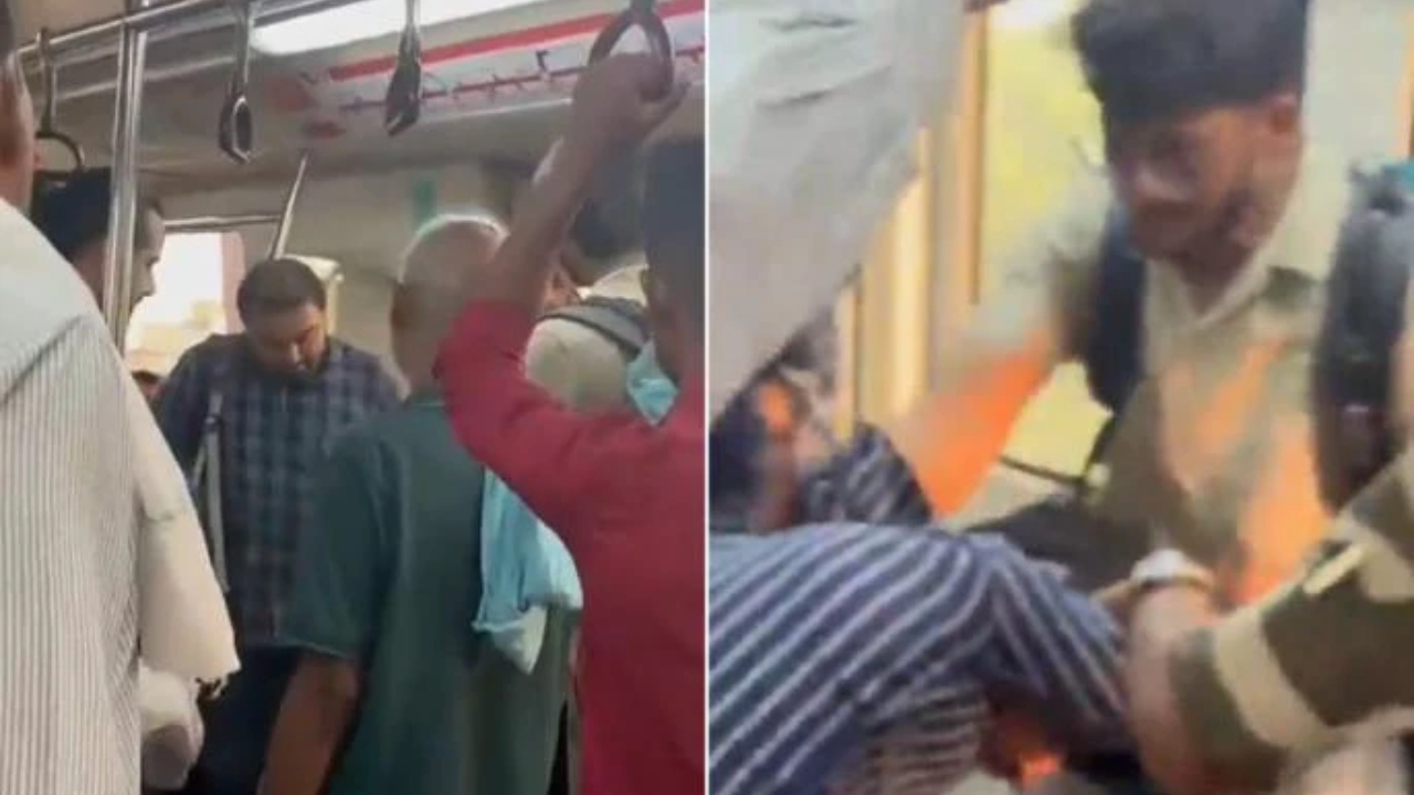 என்ன காரியம் பண்ற நீ…? மெட்ரோ ரயிலில் வாலிபரை அடித்து துவைத்த பயணிகள்…. இணையத்தில் வைரலாகும் வீடியோ…!!