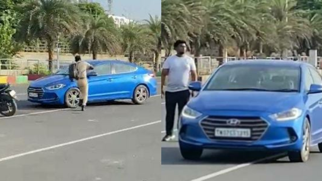 மெரினாவில் தாறுமாறாக கார் ஓட்டிய நபர்….! காவலர் மீது ஏற்றுவது போல சென்று போக்கு காட்டியதால் பரபரப்பு…. தம்பதி உட்பட 3 பேரை தட்டி தூக்கிய போலீஸ்…!!