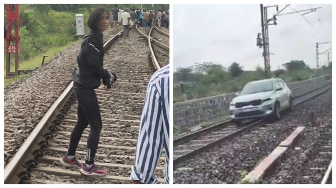 என்னம்மா இப்படி பண்றீங்களே…! “இது ரேஸ் டிராக் இல்ல ரயில்வே டிராக்”… தண்டவாளத்தில் தாறுமாறாக காரை ஓட்டி ரயிலை நிறுத்தி எச்சரித்த இளம்பெண்… அதிர்ச்சி வீடியோ..!!!