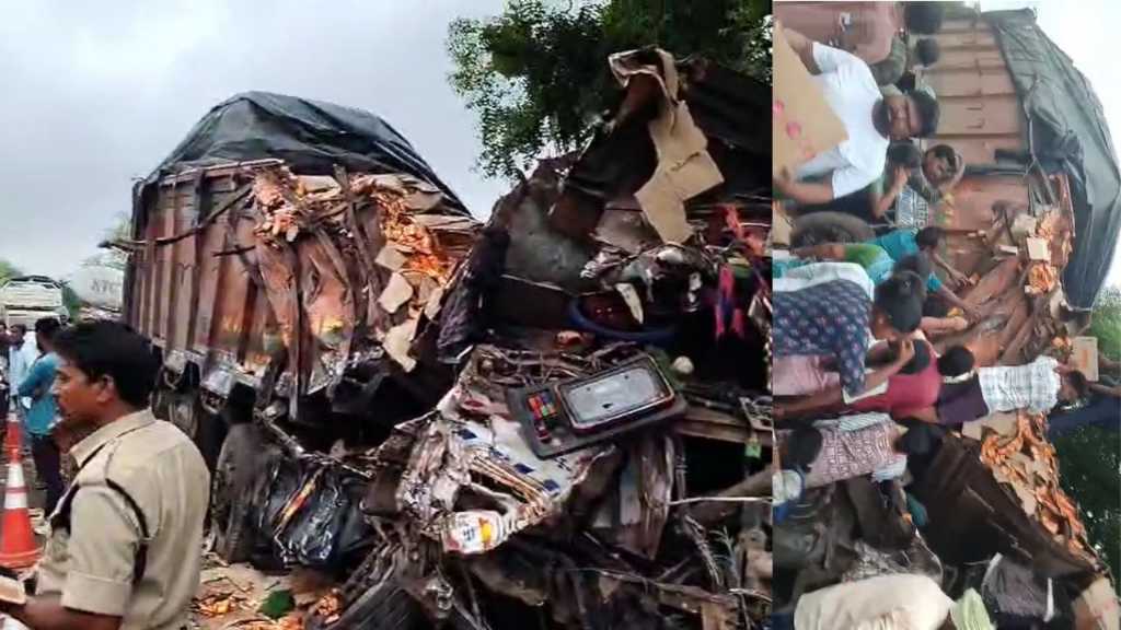மனிதாபிமானமே இல்லையா..!… நேருக்கு நேர் மோதிய லாரிகள்… உயிரிழந்தவர்களை பார்க்காமல் மக்கள் செய்த செயல்..அதிர்ச்சி வீடியோ..!!!