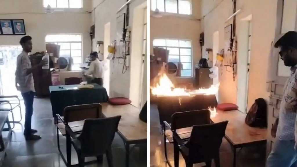 “அடிக்கடி கரண்ட் கட் பண்ணுவீங்களா”… கோபத்தில் மின் நிலையத்திற்கு தீ வைத்த இளைஞர்கள்… வைரலாகும் அதிர்ச்சி வீடியோ…!!!