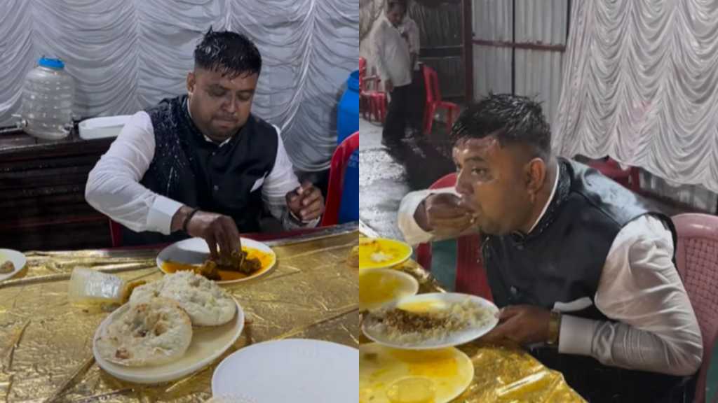 உணவை வேஸ்ட் பண்ண முடியாது… எவ்வளவு பேர் கிடைக்காம கஷ்டப்படுறாங்க தெரியுமா..?  மழையில் நனைந்தபடி அவசரமாக சாப்பிட்ட நபர்… நெகிழ வைக்கும் வீடியோ..!!!