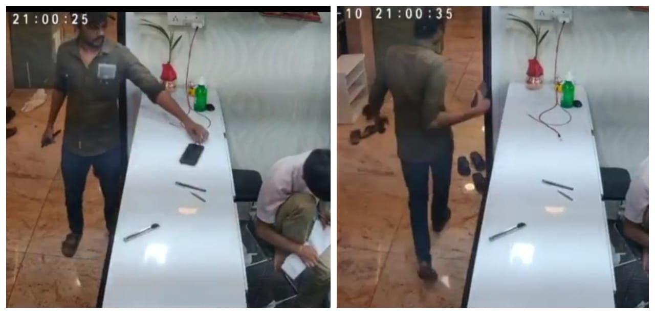 அடேய்…  பில்ல தானடா செக் பண்ணிட்டு இருந்தேன்… அதுக்குள்ள இப்படியா?… அசந்த நேரத்தில் சார்ஜில் கிடந்த செல்போனை திருடிய வாலிபர்.. வைரலாகும் வீடியோ..!!
