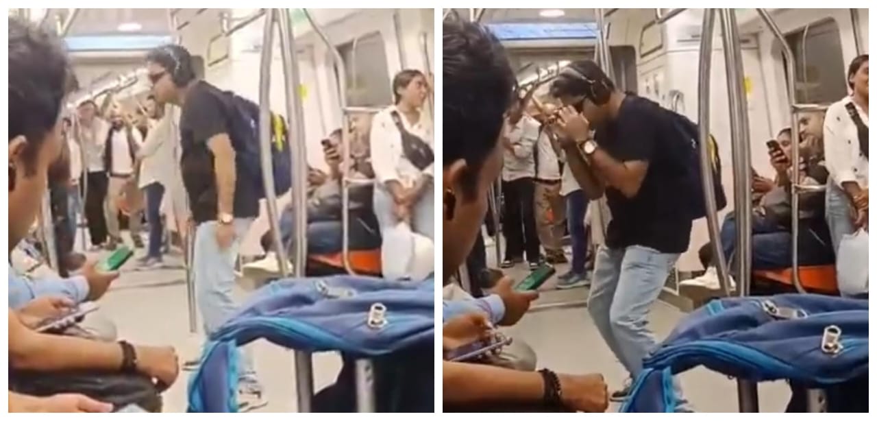 நாங்க பஸ்-ல மட்டுமல்ல… ட்ரெயின் – ல கூட கம்பிய பிடிக்காம தான் வருவோம்… டான்ஸும் ஆடுவோம்… மெட்ரோ ரயிலில் நடனமாடிய நபர்… வைரலாகும் வீடியோ…!!!