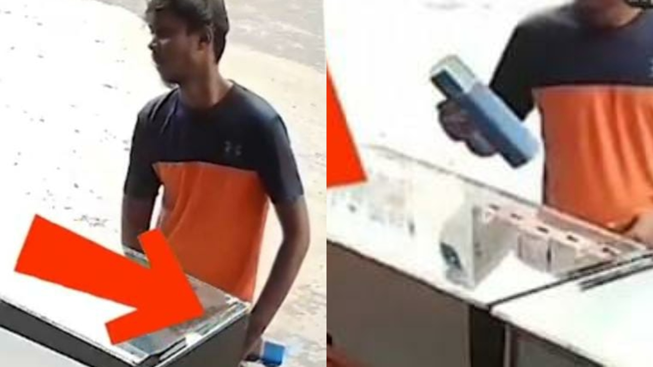 உஷாரய்யா உஷாரு…! நைசாக வந்த வாலிபர்…. ஸ்பீக்கர் பாக்ஸை லுங்கிக்குள் எடுத்து போட்டு அபேஸ்…. அதிர்ச்சியூட்டும் சிசிடிவி காட்சிகள்…!!