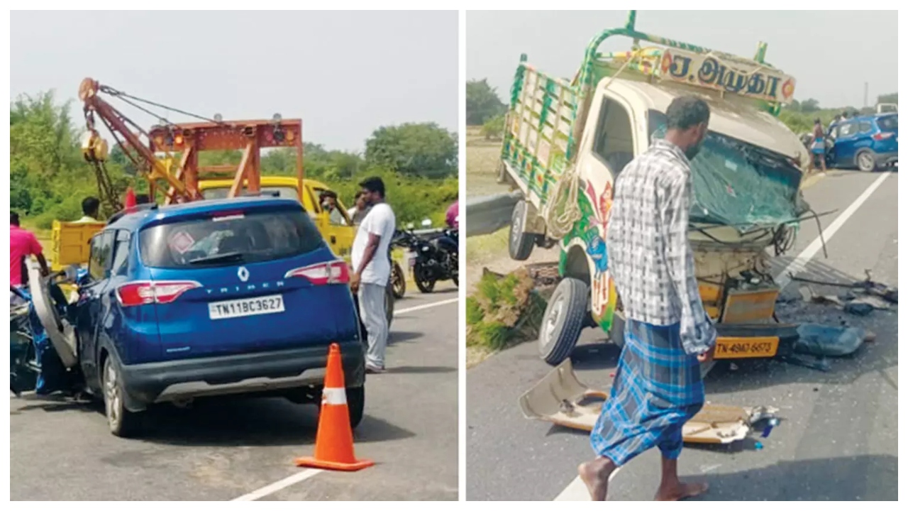 சுற்றுலா சென்ற குடும்பத்தினர்… மினி லாரி மோதி குழந்தை உட்பட 4 பேர் உயிரிழப்பு… கோர விபத்து… பெரும் சோகம்…!!