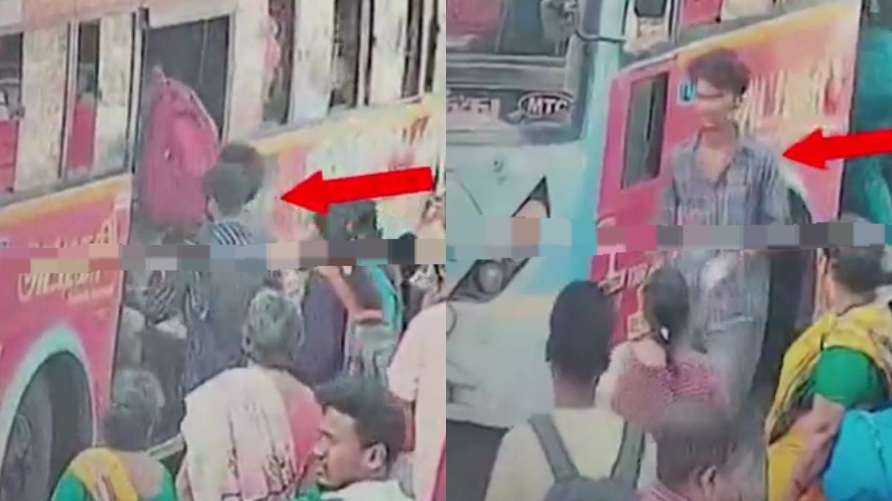 மக்களே உஷார்…! பேருந்து ஏறுவது போல வந்த வாலிபர்… அடுத்து என்ன செய்தார் தெரியுமா…? பகீர் வீடியோ…!!