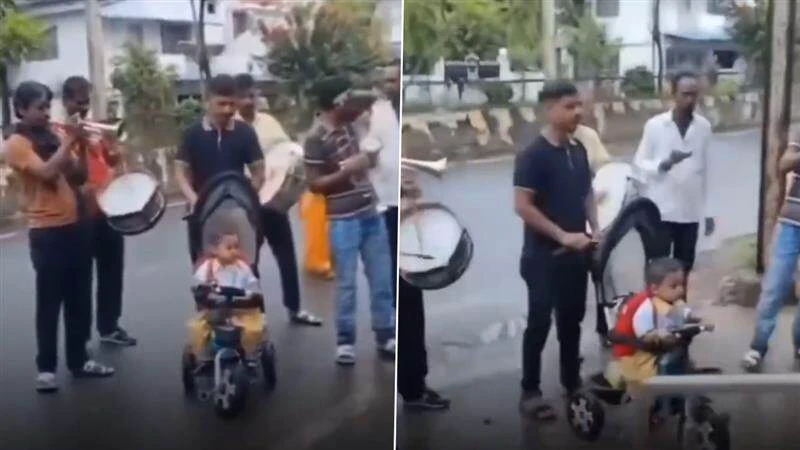 உண்மையிலேயே நம்ம அப்பா தான் ரியல் ஹீரோ..! “முதல் நாள் பள்ளிக்கு  மேல தாளத்துடன் மகளை அனுப்பிய தந்தை”…. புல்லரிக்க வைக்கும் வீடியோ..!!