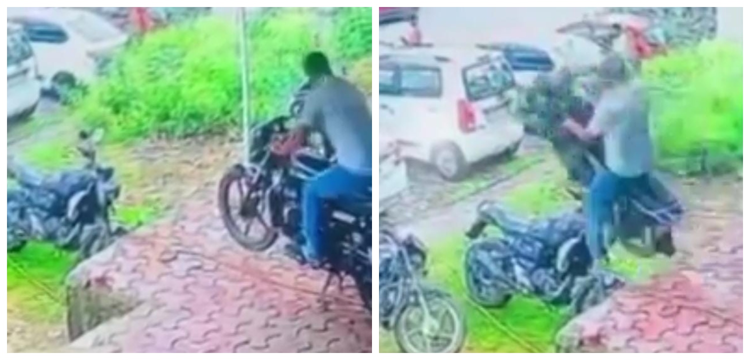 இதெல்லாம் தேவையா குமாரு?… சும்மா நின்ற பைக் மீது அமர்ந்து ஆக்ஸிலேட்டரை கொடுத்த வாலிபர்… பல அடி தூரம் பறந்து சென்று… வைரலாகும் அதிர்ச்சி வீடியோ..!!!