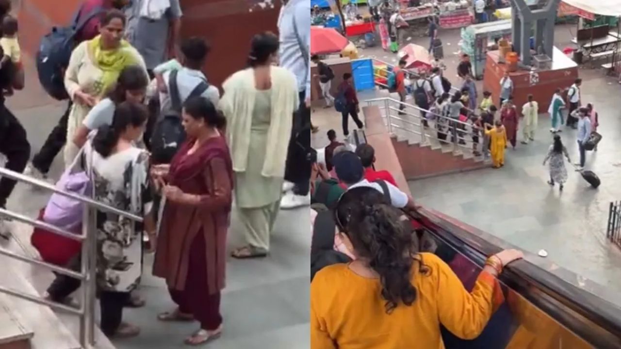 இது என்னடா புது மோசடியா இருக்கு..! “மெட்ரோ ஸ்டேஷனில் சட்டையில் கொடி ஒட்டி பணம் வசூலிக்கும் பெண்கள்”… வைரலாகும் அதிர்ச்சி வீடியோ…!!!!