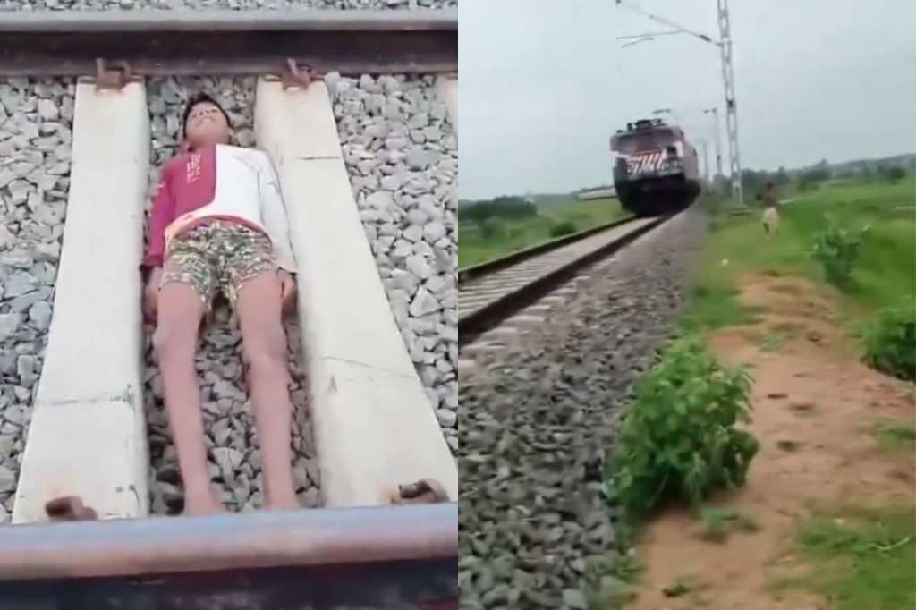 ரயில் தண்டவாளத்தில் படுத்துக்கொண்டு சிறுவர்கள் சாகசம்… RPF அதிரடி நடவடிக்கை… பதறவைக்கும் வீடியோ..!!