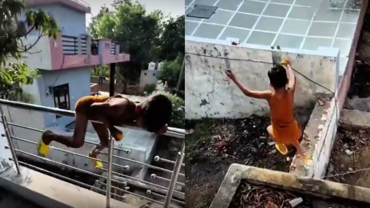 “கிரிக்கெட் விளையாட போகக்கூடாது…” அனுமதிக்காத தாய்…. மாடியிலிருந்து குதித்த சிறுவன்…. இந்த வயசுல இப்படியா…? வைரலாகும் வீடியோ…!!