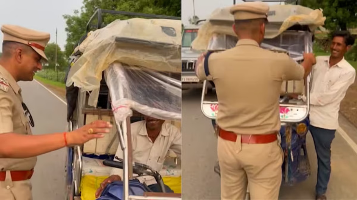 சாலை விதிமுறைகளை மீறிய ஆட்டோ ஓட்டுனர் …. பாடல் பாடிய எச்சரித்த காவலர்….. இணையத்தில் வைரலாகும் வீடியோ…..!!