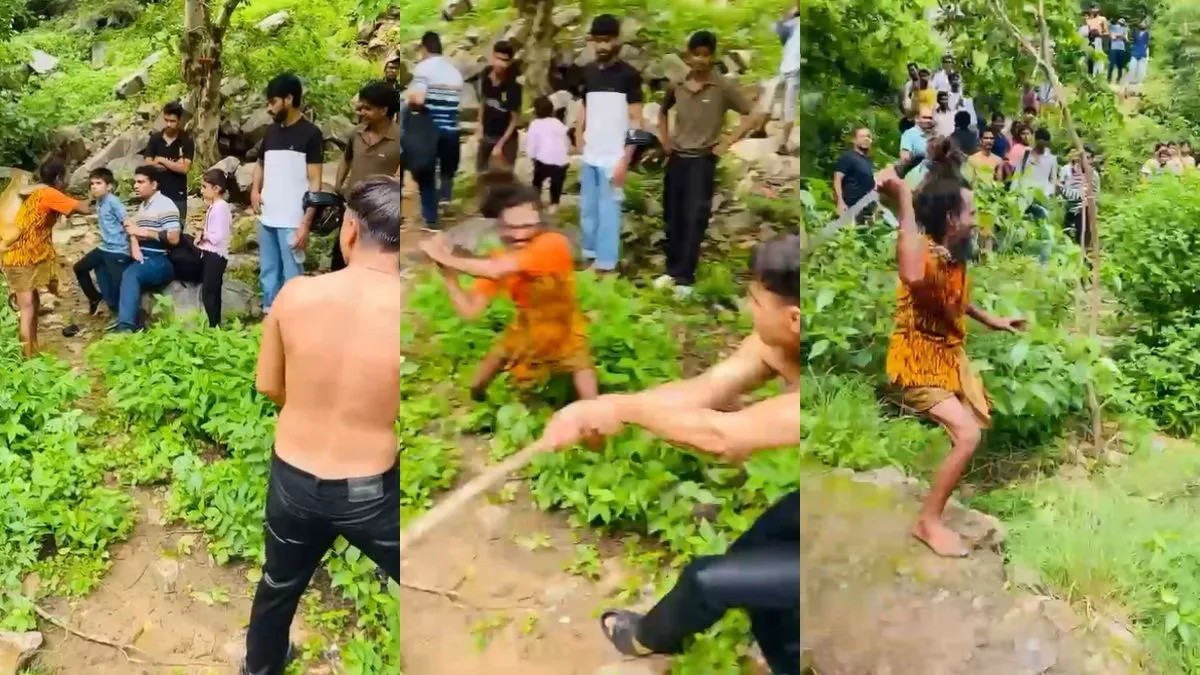 தியானம் செய்து கொண்டிருந்த துறவி…. கேலி செய்த இளைஞர்கள்….. ஓட  ஓட விரட்டி அடித்த சம்பவம்….. வைரலாகும் வீடியோ….!!