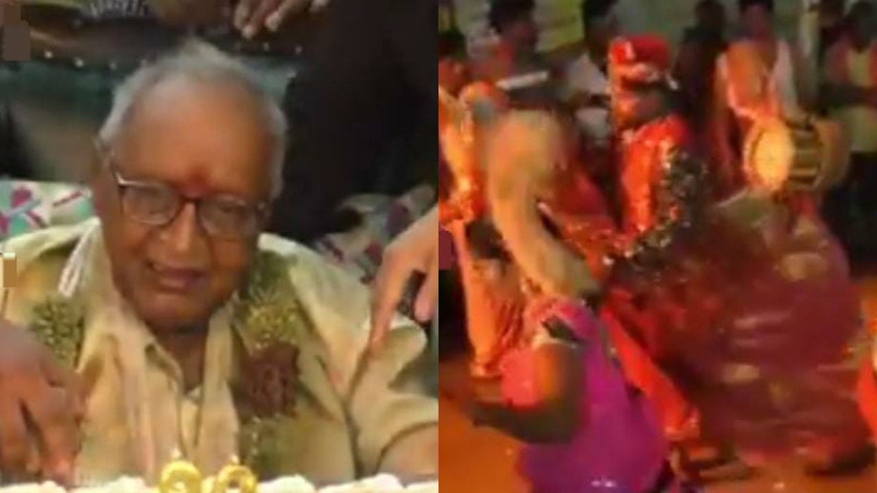 “தந்தையின் 90-வது பிறந்த நாள்…”கரகாட்டம், மேளதாளங்கள் முழங்க திருவிழா போல கொண்டாடிய குடும்பம்…. இறந்த மனைவியே வந்து வாழ்த்து சொல்லி…. வைரலாகும் வீடியோ…!!