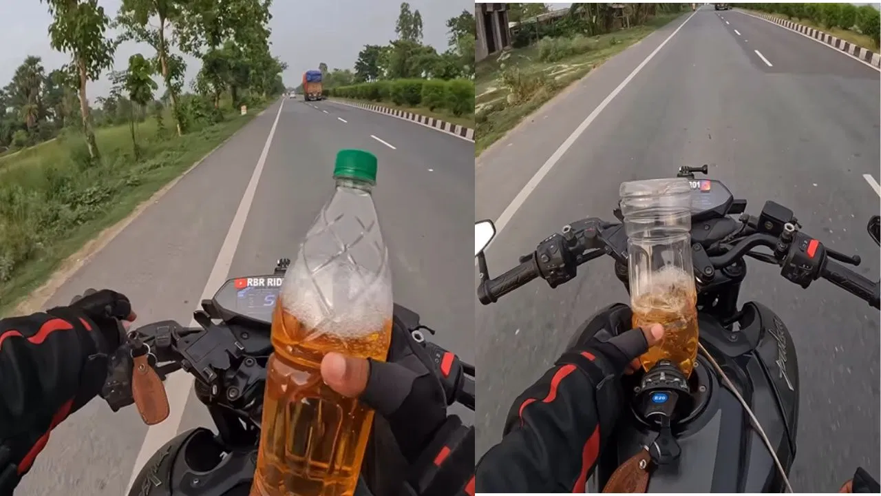 சாலையில் பைக்கில் ஆபத்தான முறையில் வேகமாக சென்ற இளைஞர்… திடீரென பெட்ரோல் டேங்க்கை திறந்து… வைரலாகும் அதிர்ச்சி வீடியோ…!!!