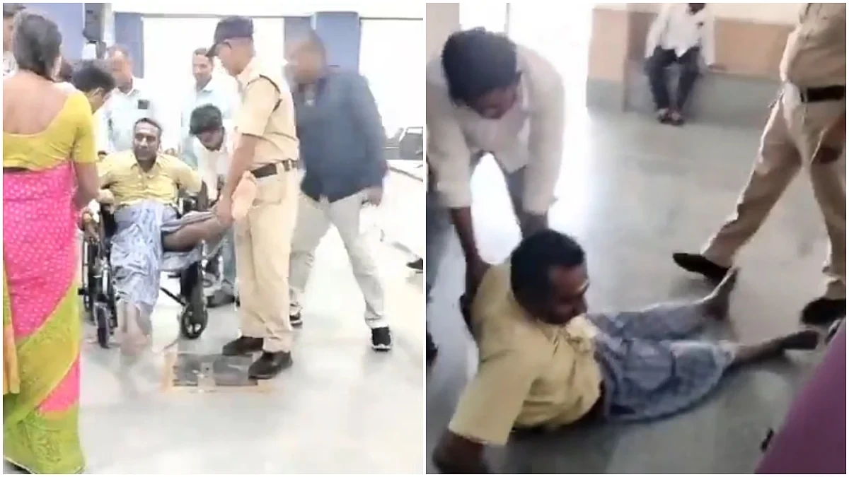 “கலெக்டர் ஆபீஸில் இருந்து மாற்றித்திறனாளியை வலுக்கட்டாயமாக தரதரவென இழுத்துச் சென்று”… மனு கொடுக்க வந்தவரை மக்கள் முன்னிலையில்… வைரலாகும் அதிர்ச்சி வீடியோ…!!!!