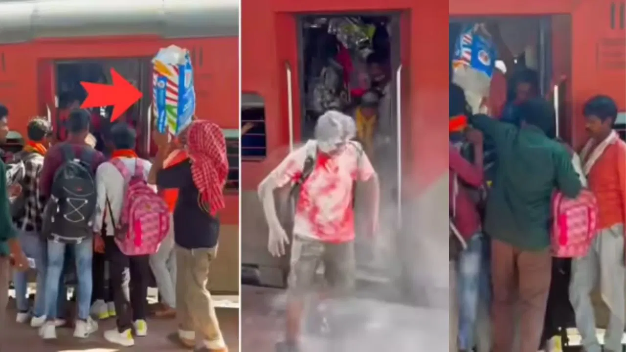 ஒரு லைக்குகாக இப்படியா?… ரீல்ஸ் வீடியோ எடுப்பதற்காக ரயிலில் மாவுடன் ஏறிய வாலிபர்… பயணிகள் மீது போட்டு… கடுப்பான ரயில் பயணிகள்… வைரலாகும் வீடியோ…!!!