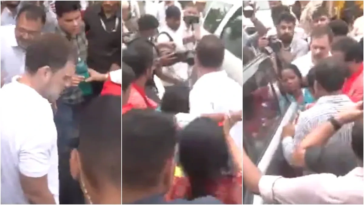 அடக்கடவுளே..! நடு ரோட்டில் திடீரென மயங்கி விழுந்த பெண் எம்பி.. யோசிக்காமல் ஓடோடி சென்று உதவிய ராகுல் காந்தி… வைரலாகும்  வீடியோ..!!!